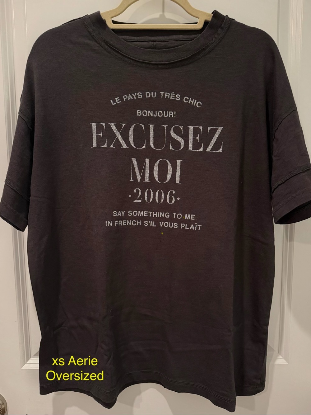 Aerie Excusez Moi Oversized Graphic Tee Charcoal XS